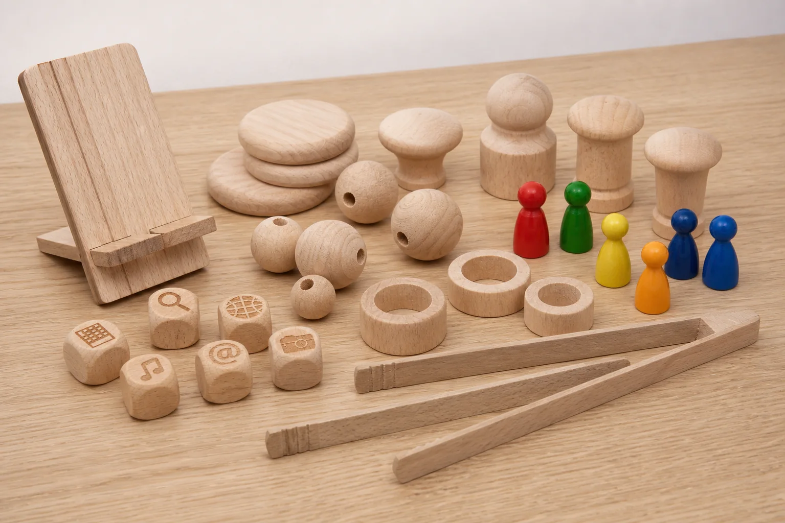 Auswahl gedrechselter Holzprodukte von MAG-DREW auf einem Tisch